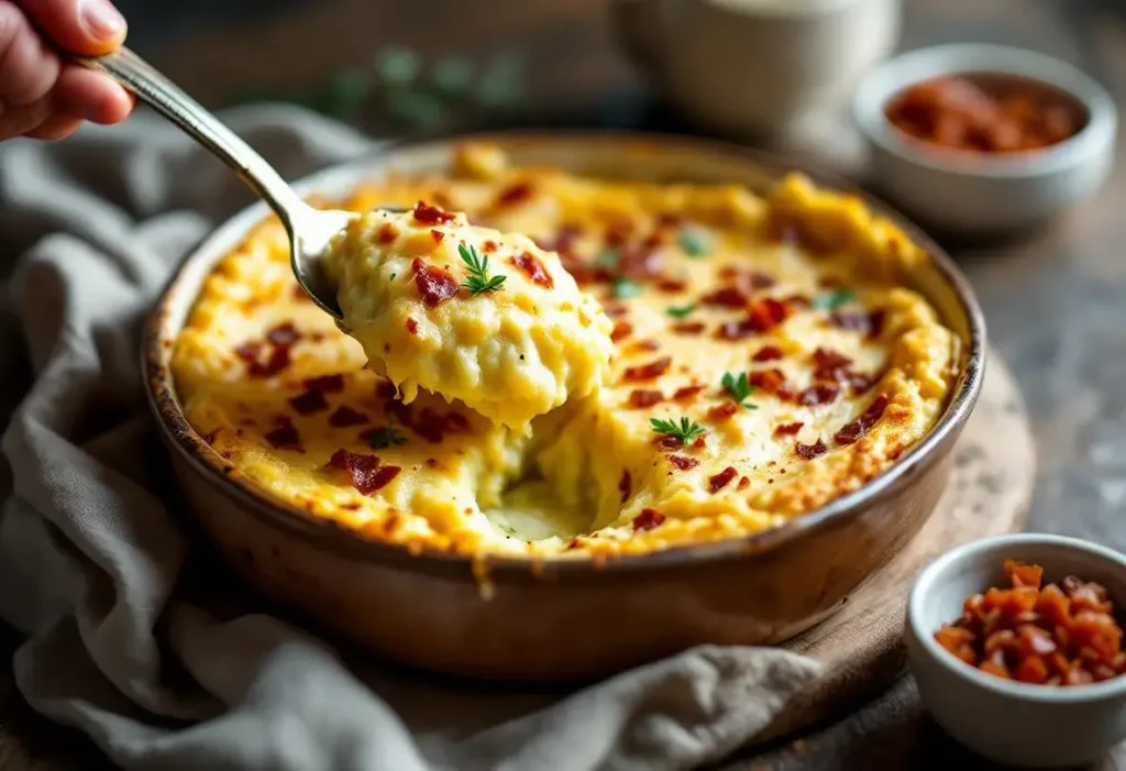 Ingrédients pour une polenta gratinée fondante au gorgonzola et à la pancetta
